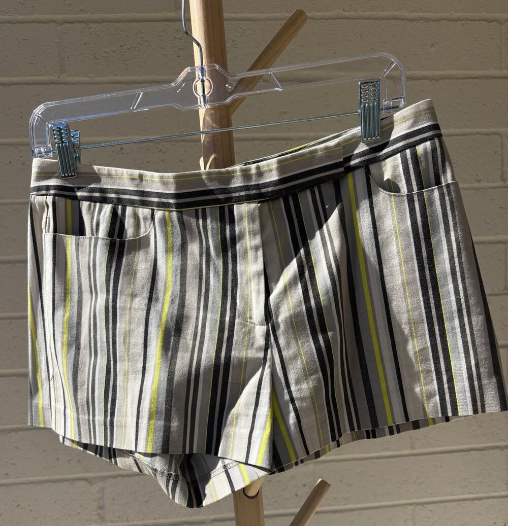 Vintage 90s Laundry Shelli Segal Striped Shorts Size 6 Neon Yellow USA